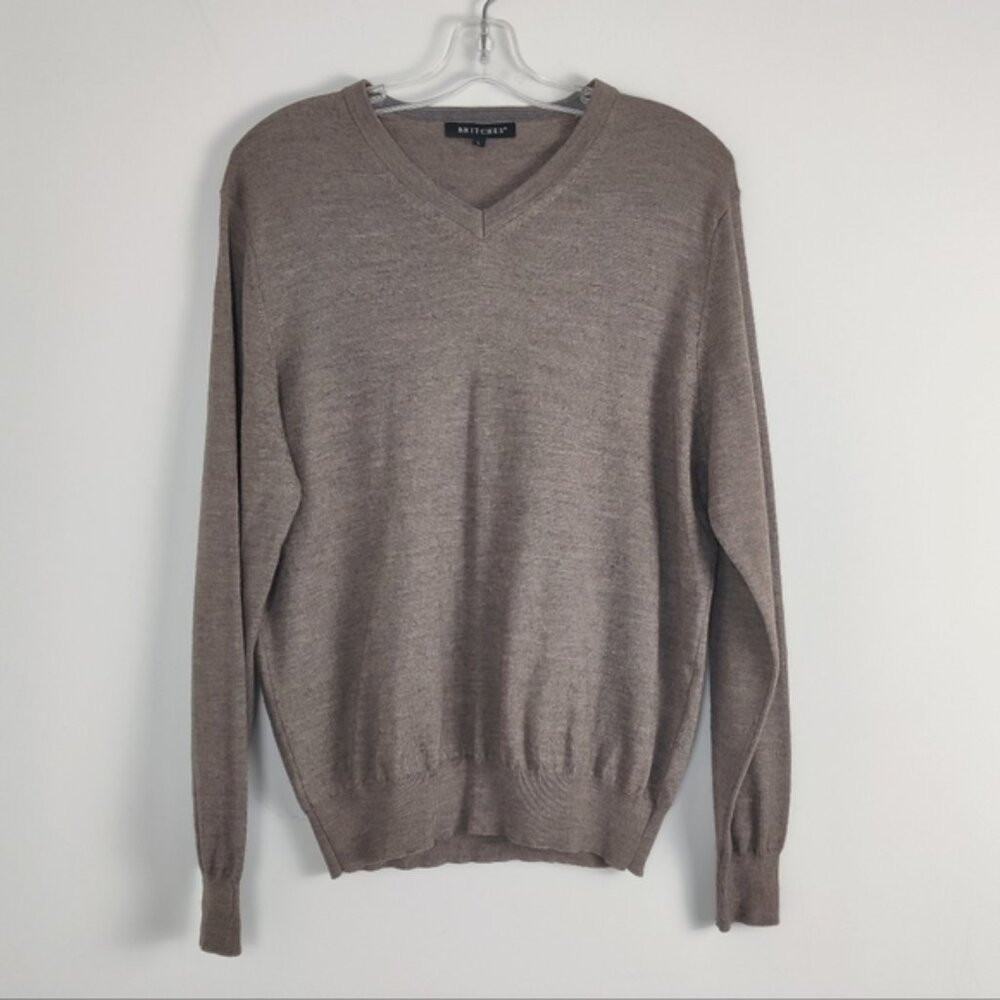 Britches Men's Classic V-Neck Wool Blend Sweater, Large - Timeless Taupe